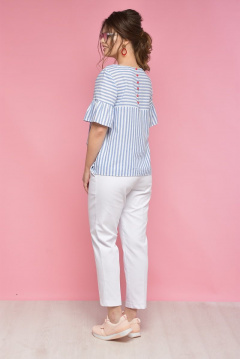 летняя блуза в полоску с воланами и коротким рукавом Anelli 387 белый+голубая_полоска - фото 4