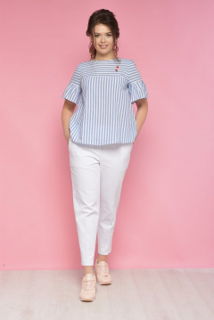 летняя блуза в полоску с воланами и коротким рукавом Anelli 387 белый+голубая_полоска - фото 2