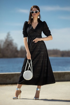 Длинное летнее платье на подкладке с короткими рукавами Diva 1412-2 черный - фото 1