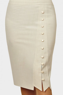 Юбка из льна с кружевной отделкой и шлицей Klever 382 беж - фото 1