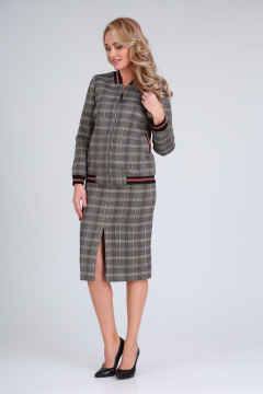 Костюм 2-ка жакет и юбка с застежкой на молнии Gamma Gracia 167 темно-серый-клетка - фото 1