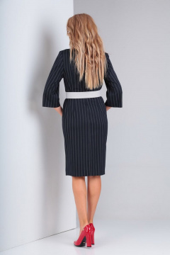 Деловое платье с отрезной талией, бантом и полоской Gamma Gracia 328 чернильный-полоска - фото 3