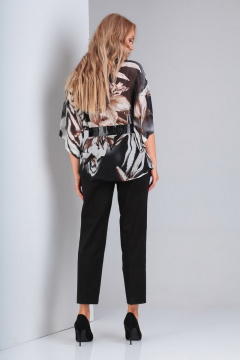 Брюки и блуза со стрелками из текстиля и шифона Gamma Gracia 344 черный-бело-коричневые-цветы - фото 4