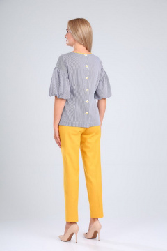 Блуза и брюки из хлопка с вырезом капелька Gamma Gracia 474 медовый-белый-синяя-полоса - фото 4