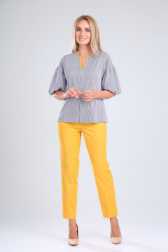 Блуза и брюки из хлопка с вырезом капелька Gamma Gracia 474 медовый-белый-синяя-полоса - фото 1