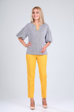 Блуза и брюки из хлопка с вырезом капелька Gamma Gracia 474 медовый-белый-синяя-полоса - фото 2