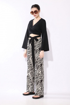 Белая укороченная блуза-кематон с поясом SILVERSPICE S-6204 - фото 1