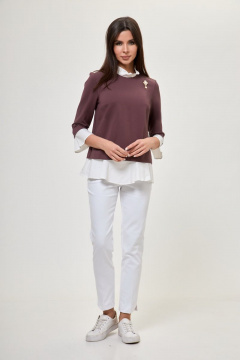 Коричневая блузка-трансформер из текстиля с манжетами Anelli 604 коричневый - фото 1