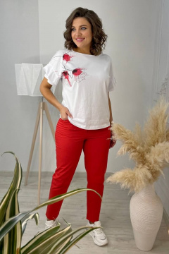 Белая трикотажная футболка с валаном и принтом Rumoda 2069 белый - фото 4