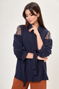 Бежевое платье с сборками и каплевым вырезом Anelli 997 синий - фото 3