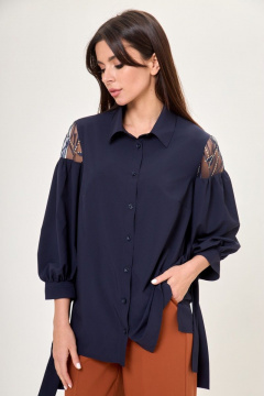 Бежевое платье с сборками и каплевым вырезом Anelli 997 синий - фото 2