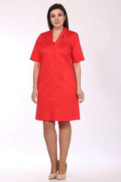 Платье летнее с отрезной линией и стояче-отложным воротником Lady Style Classic 1590 красные_тона - фото 1