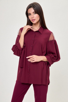 Блуза приталенная с кружевными вставками и полоской Anelli 997 бордо - фото 3