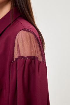 Блуза приталенная с кружевными вставками и полоской Anelli 997 бордо - фото 2