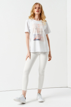 Джемпер женский летний с коротким рукавом из хлопка Панда 115640w белый - фото 1