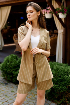 Бежевый жакет из костюмного текстиля для офисных образов Nelva 1704 бежевый-клетка - фото 3