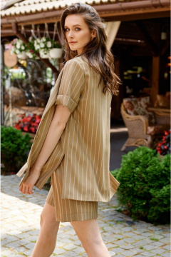 Бежевый жакет из костюмного текстиля для офисных образов Nelva 1704 бежевый-клетка - фото 2