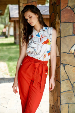 Укороченные брюки из вискозы с резинкой для повседневных образов Nelva 3729 красный - фото 4