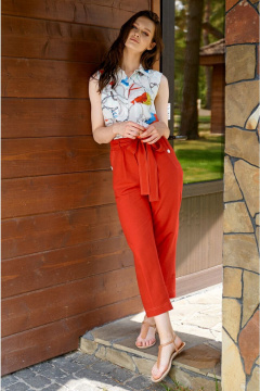 Укороченные брюки из вискозы с резинкой для повседневных образов Nelva 3729 красный - фото 3