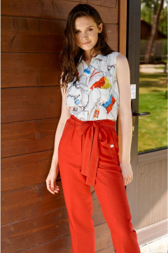 Укороченные брюки из вискозы с резинкой для повседневных образов Nelva 3729 красный - фото 2