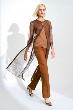 Платье по фигуре из кружевного полотна ниже колен Nelva 51179 медно-черный - фото 1