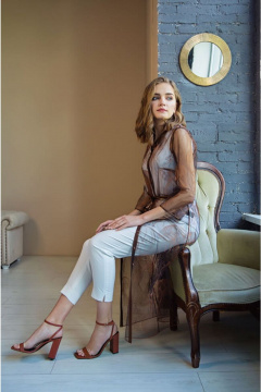 Платье по фигуре из кружевного полотна ниже колен Nelva 51179 медно-черный - фото 3