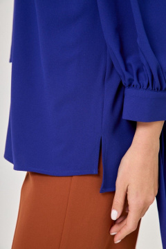 Синяя блуза с кружевами и воротником из хлопка Anelli 997 василек - фото 5