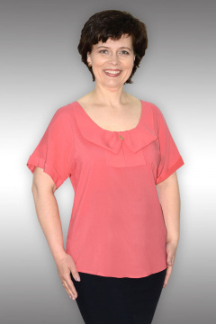 Летняя блуза из вискозы с бантом и длинным рукавом Таир-Гранд 62177 коралл - фото 1