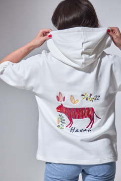 Белое худи с вышивкой из хлопкового футера HIT 2017 белый - фото 4