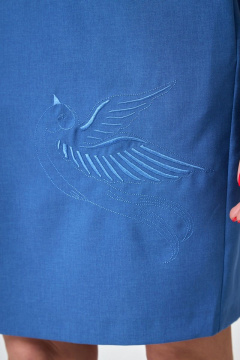 Платье с рельефами и карманами из хлопка и льна Anelli 351 василек - фото 4