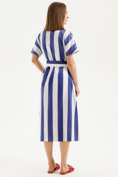 Платье из синтетической ткани с разными полосками и поясом Moveri by Larisa Balunova M5129D-1 белый=полоска - фото 2