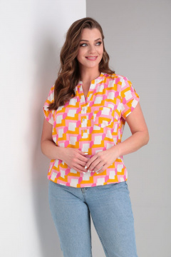 Блуза с кокетками и коротким рукавом из хлопка и вискозы Modema м.214/9 - фото 3