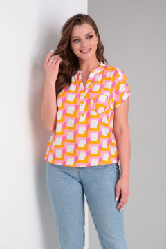 Блуза с кокетками и коротким рукавом из хлопка и вискозы Modema м.214/9 - фото 2