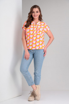 Блуза с кокетками и коротким рукавом из хлопка и вискозы Modema м.214/9 - фото 4