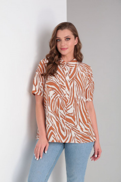 Блуза А-силуэта из вискозы с короткой планкой и рукавами на манжете Modema м.419/6 - фото 2