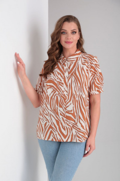 Блуза А-силуэта из вискозы с короткой планкой и рукавами на манжете Modema м.419/6 - фото 1