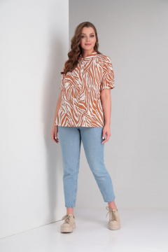 Блуза А-силуэта из вискозы с короткой планкой и рукавами на манжете Modema м.419/6 - фото 4