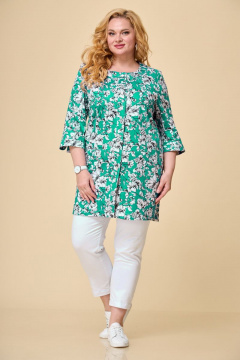 Женский жакет-блуза из хлопкового текстиля с декоративными карманами БелЭльСтиль 756-1 78 22 зеленый - фото 2