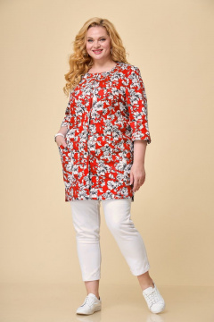 Жакет из хлопка с фигурным низом и разрезами в боковых швах БелЭльСтиль 756-1 78 22 красный - фото 2