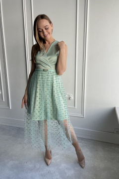 Нарядное кружевное платье с сеткой в горох и регулируемыми бретелями PUR PUR 974/1 - фото 1