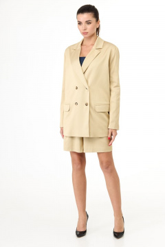 Вискозный двубортный жакет с лацканами и необработанными карманами Anelli 1083.1 беж - фото 1