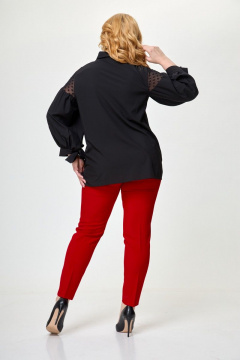 Черная блуза из вискозы с кружевами и воротником Anelli 997 черный - фото 5