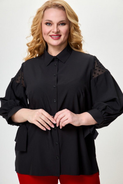 Черная блуза из вискозы с кружевами и воротником Anelli 997 черный - фото 2