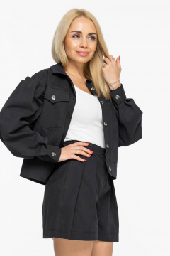 Летний черный костюм с блузой и шортами из денима Avila 0891 черный - фото 1