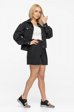 Летний черный костюм с блузой и шортами из денима Avila 0891 черный - фото 5