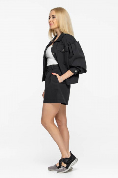 Летний черный костюм с блузой и шортами из денима Avila 0891 черный - фото 3
