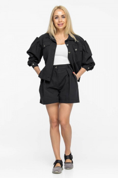 Летний черный костюм с блузой и шортами из денима Avila 0891 черный - фото 2