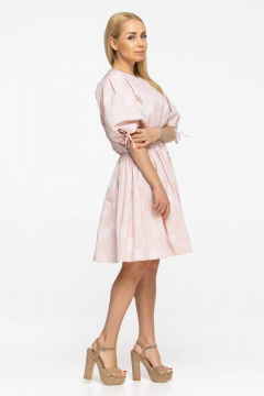 Пудровое хлопковое платье с резинкой по талии Avila 0896 пудровый - фото 5
