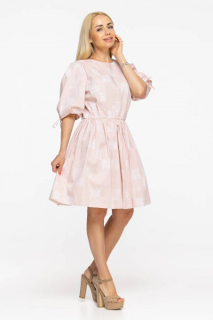 Пудровое хлопковое платье с резинкой по талии Avila 0896 пудровый - фото 3