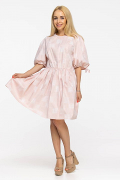 Пудровое хлопковое платье с резинкой по талии Avila 0896 пудровый - фото 2